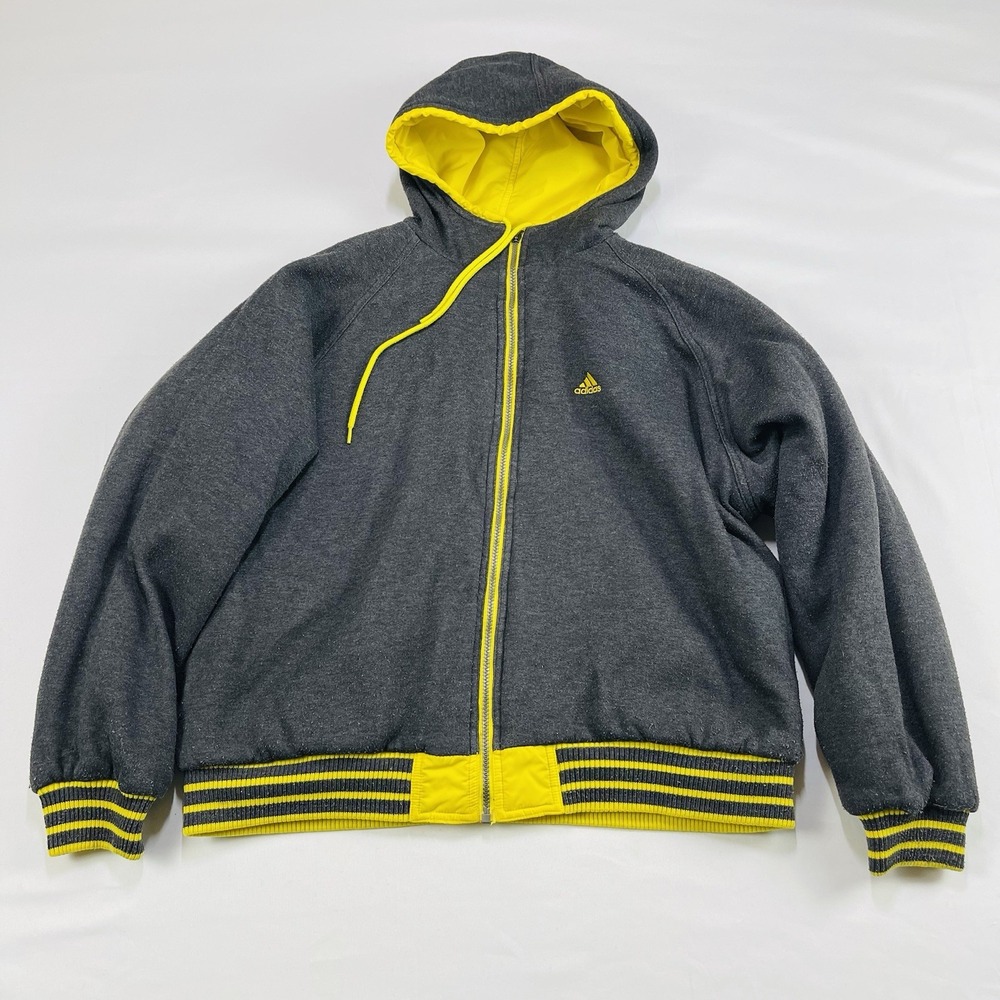 Vintage Adidas Reversible Fleece Puffer Jacket Mens Medium Yellow Gray Full Zip